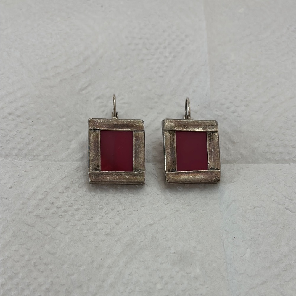 Red Pendant Metal Earrings
